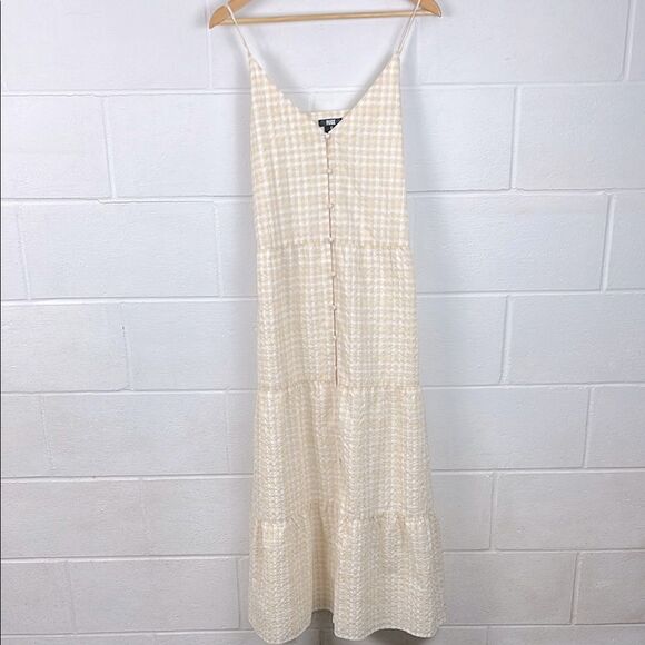 PAIGE women’s Paprika gingham print seersucker button front midi dress size L - Picture 1 of 7
